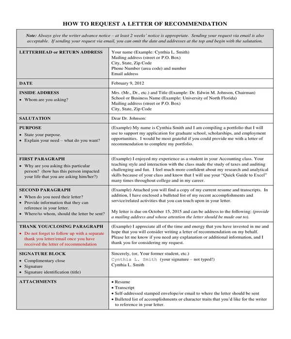 graduate school recommendation letter request instructions form