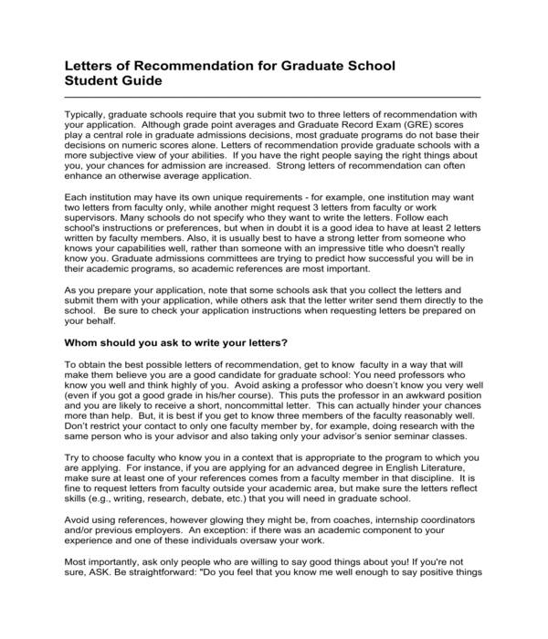 graduate school recommendation letter student guide form