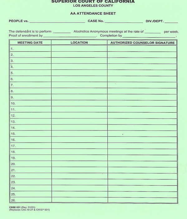 FREE 11  Proof of AA Attendance Form Samples PDF MS Word Google Docs