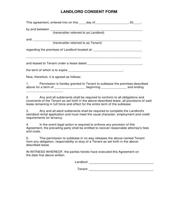 landlord consent form sample
