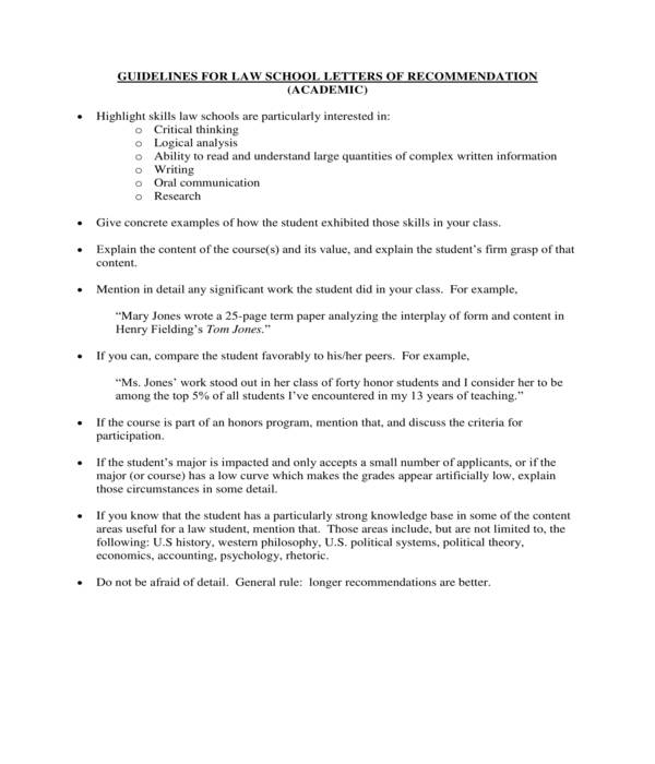 law school recommendation letter guideline instructions form