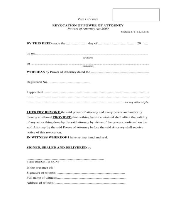 legal revocation of power of attorney form