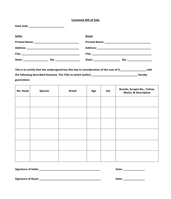 livestock bill of sale template