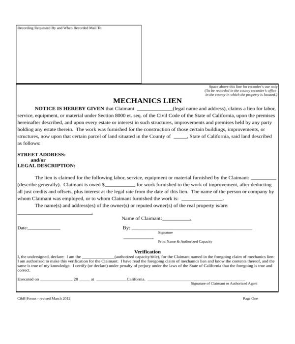 FREE 11+ Mechanic's Lien Forms in PDF MS Word Excel
