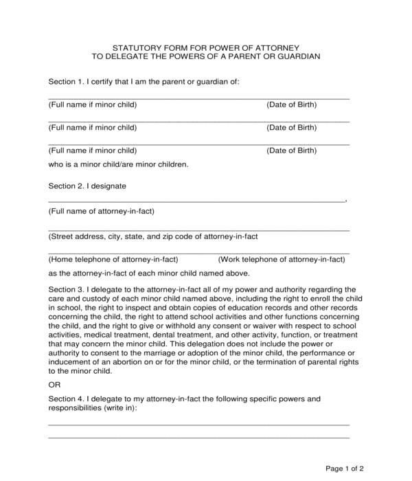 minor child parent delegation power of attorney form