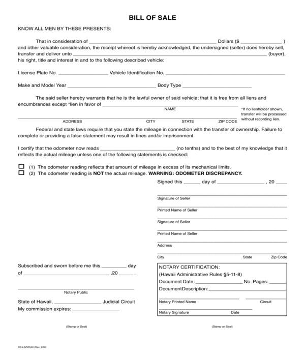 motorcycle bill of sale form sample