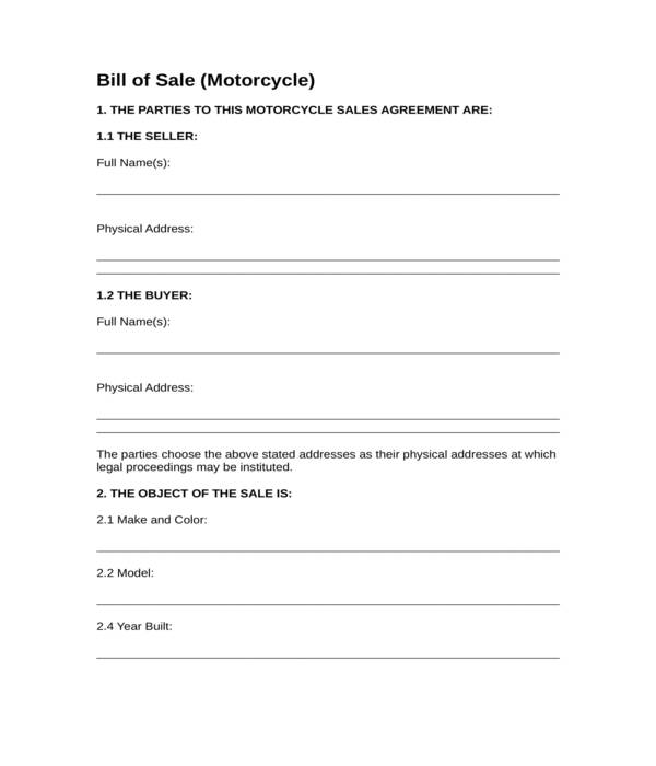 motorcycle bill of sale form in doc