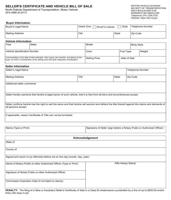 motorcycle bill of sale and sellers certificate form