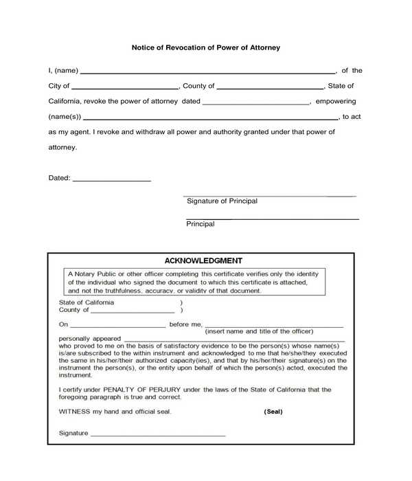 notice of revocation of power of attorney form