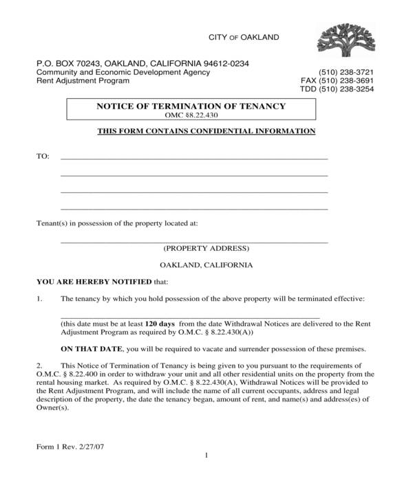 Notice To Terminate Rental Agreement Template PDF Template