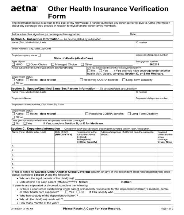 other health insurance verification form