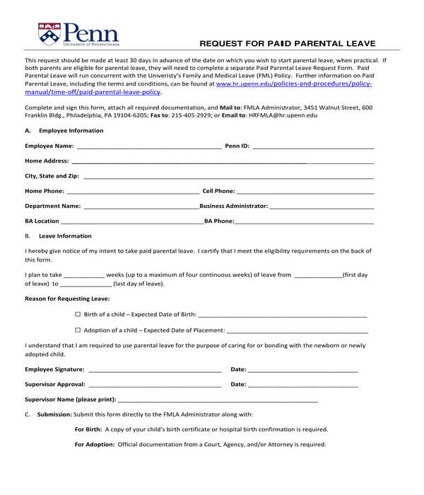 paid parental leave request form