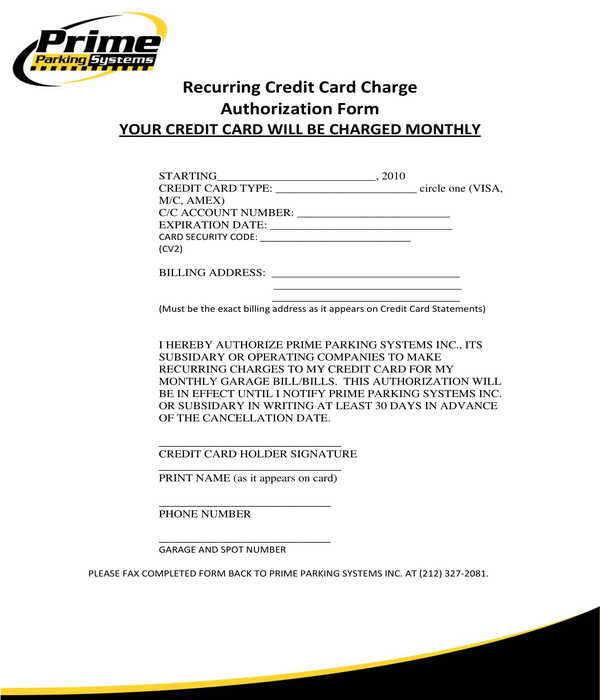 FREE 7+ Recurring Credit Card Authorization Forms in PDF | MS Word