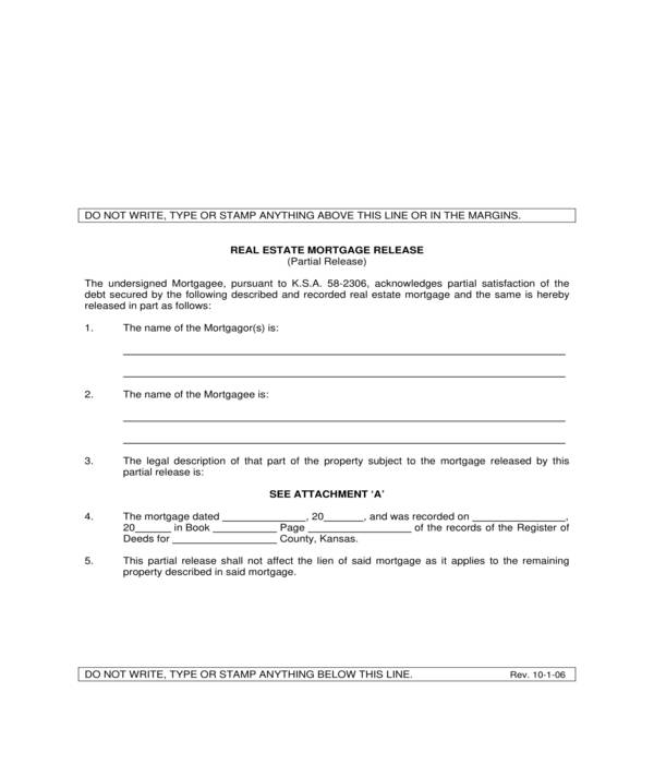 partial real estate mortgage release form