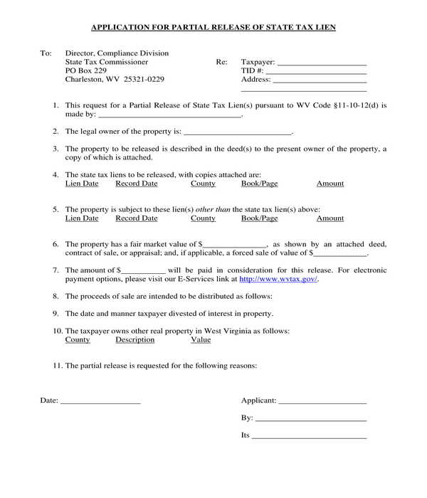 partial release of lien application form
