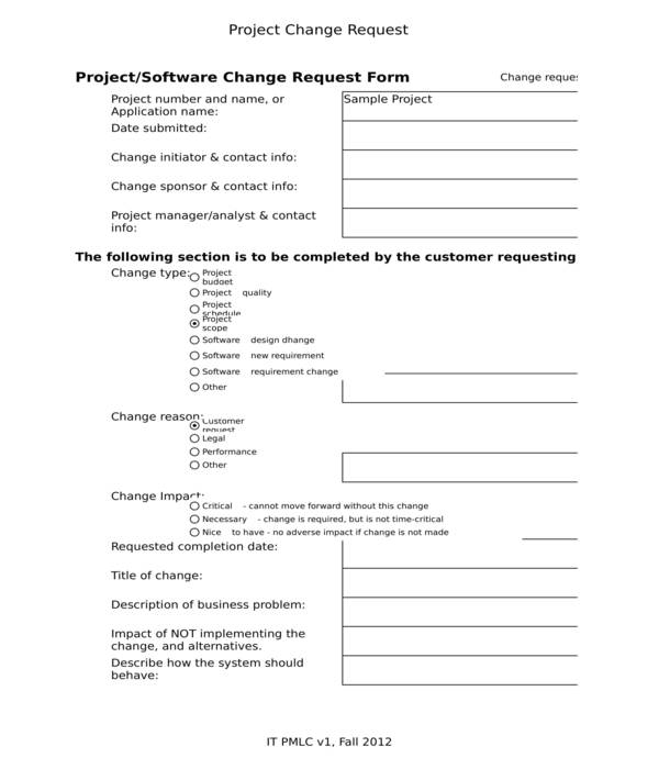 project change request form