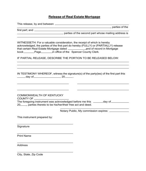 real estate mortgage release form