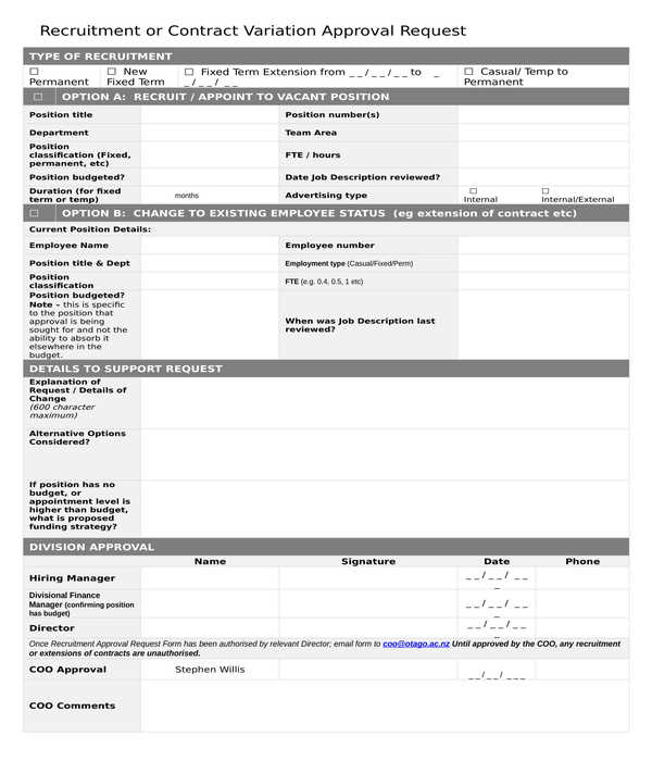 recruitment contract variation approval request form