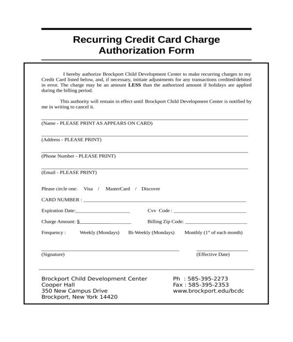 Free 7 Recurring Credit Card Authorization Forms In Pdf Ms Word 5275