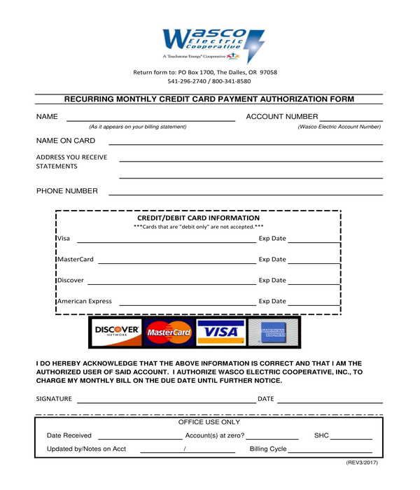 FREE 7+ Recurring Credit Card Authorization Forms in PDF | MS Word