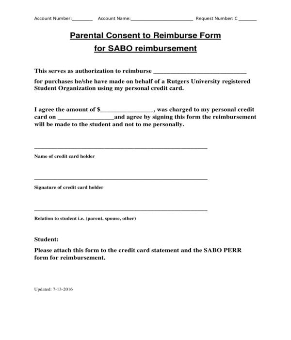 reimbursement parental consent form