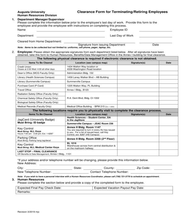 retiring employee clearance form