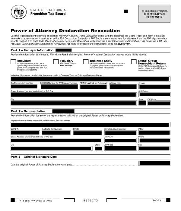 revocation of power of attorney declaration form