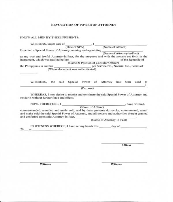 revocation of power of attorney form sample