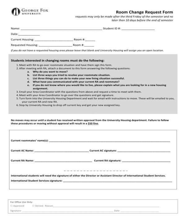 room change request form
