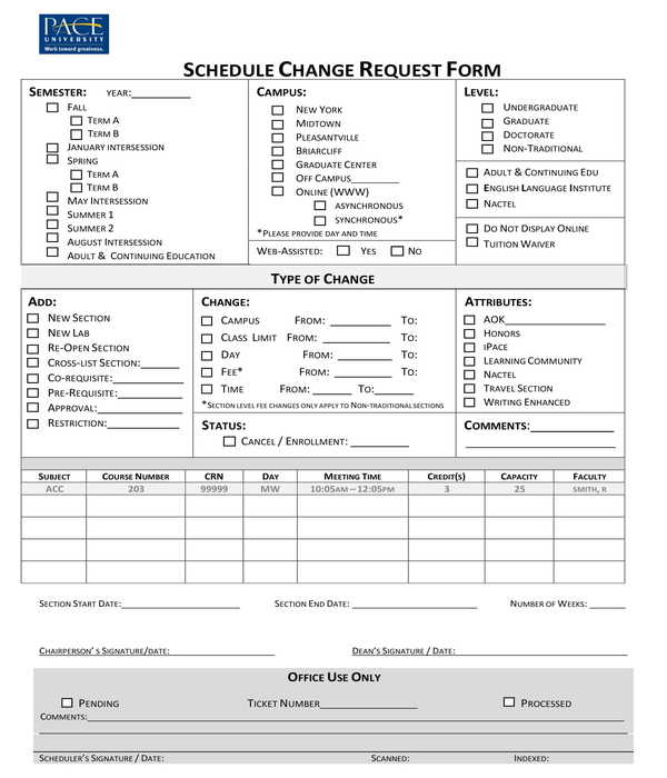schedule change request form