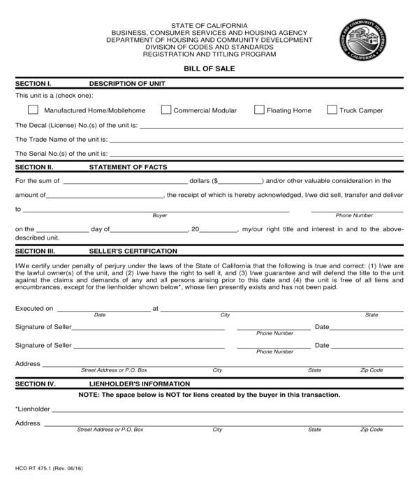 FREE 5+ Mobile Manufactured Homes Bill of Sale Forms in PDF