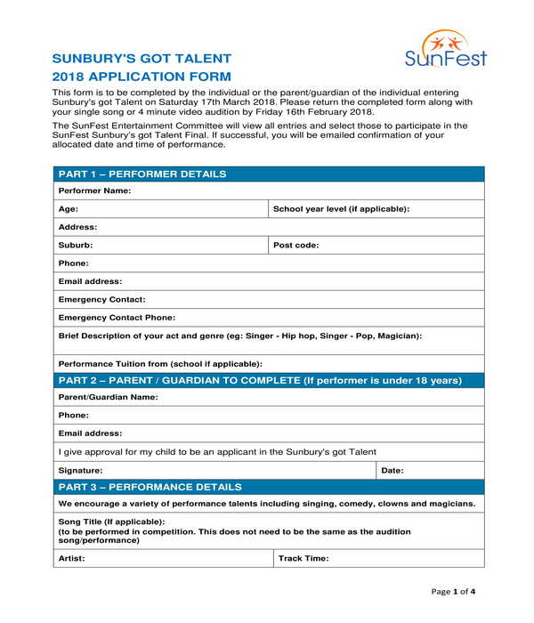 talent contest application form