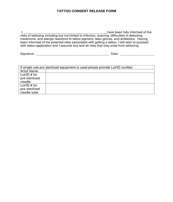 tattoo consent release form