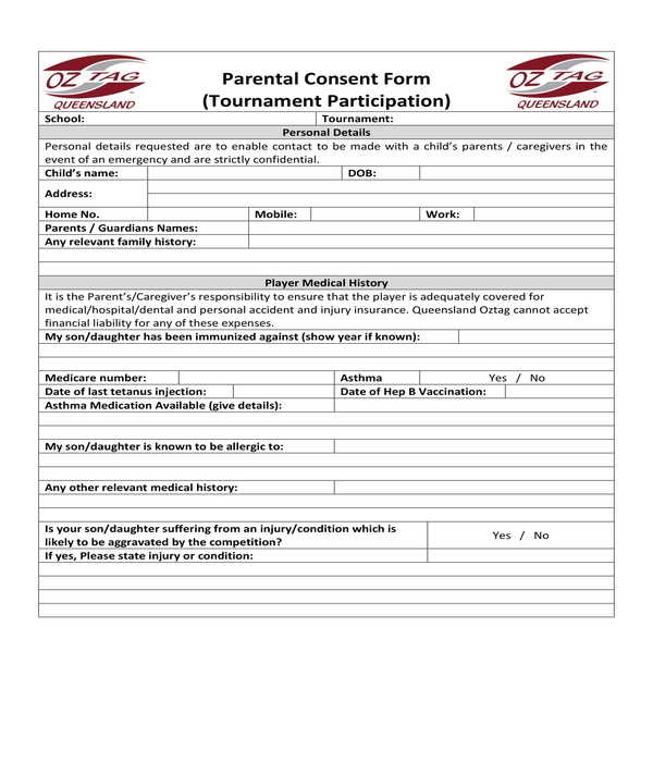 parental consent form for participation in research