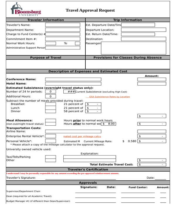 travel approval request forms
