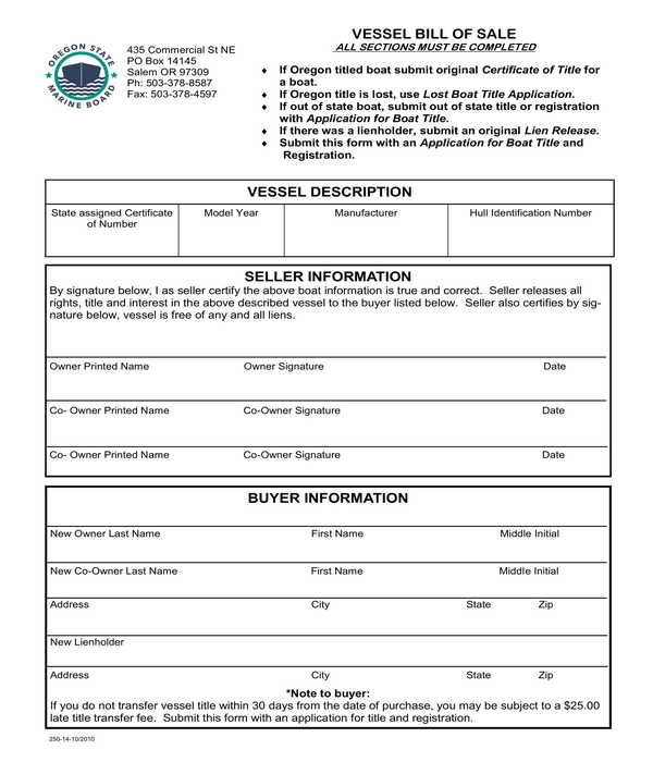 FREE 6+ Boat (Vessel) Bill of Sale Forms in PDF MS Word