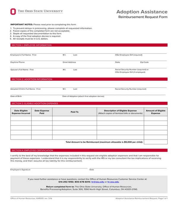 adoption assistance reimbursement request form