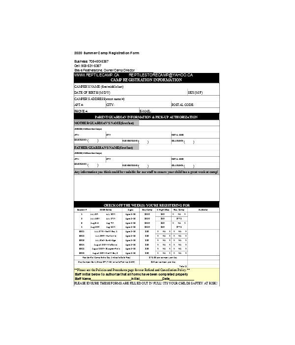 adventure camp registration form
