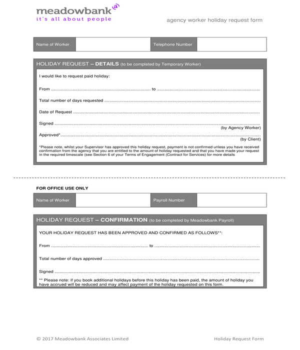 agency worker holiday request form