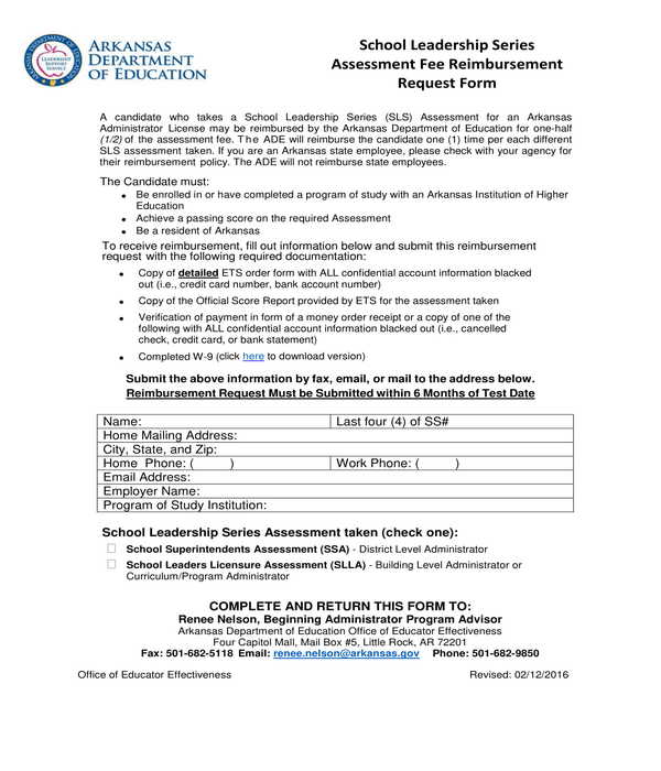 assessment fee reimbursement request form