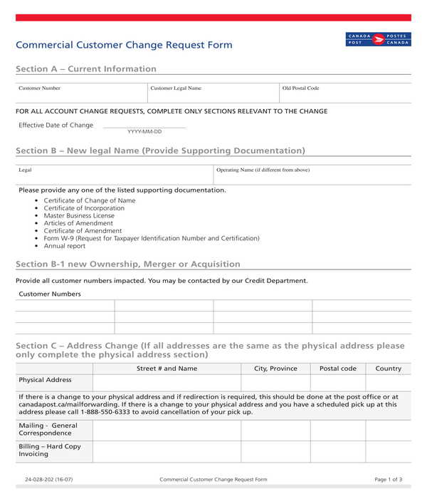 commercial customer change request form