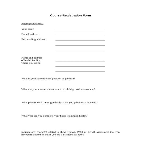 course registration form in doc