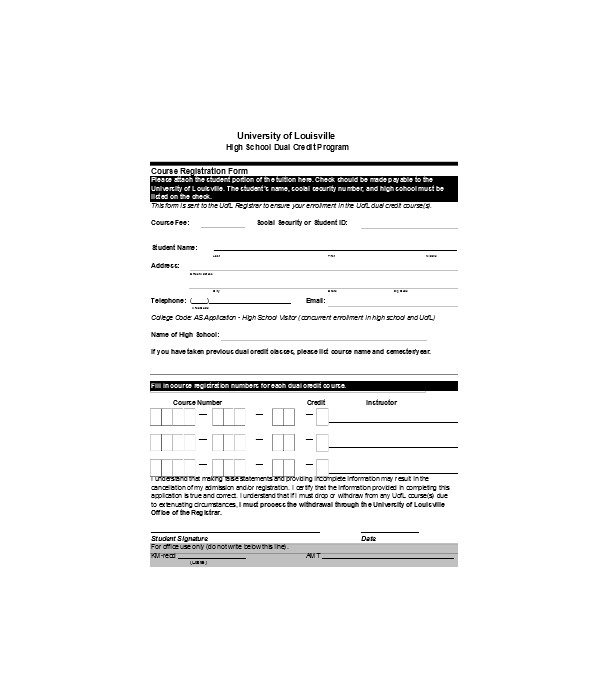 course training registration form