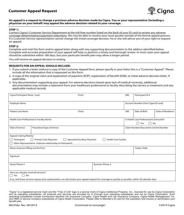 customer appeal request form