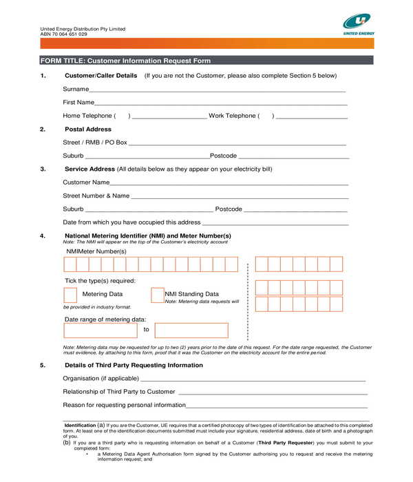 customer information request form