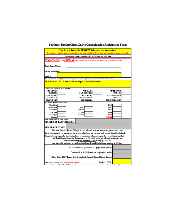 dance championship registration form