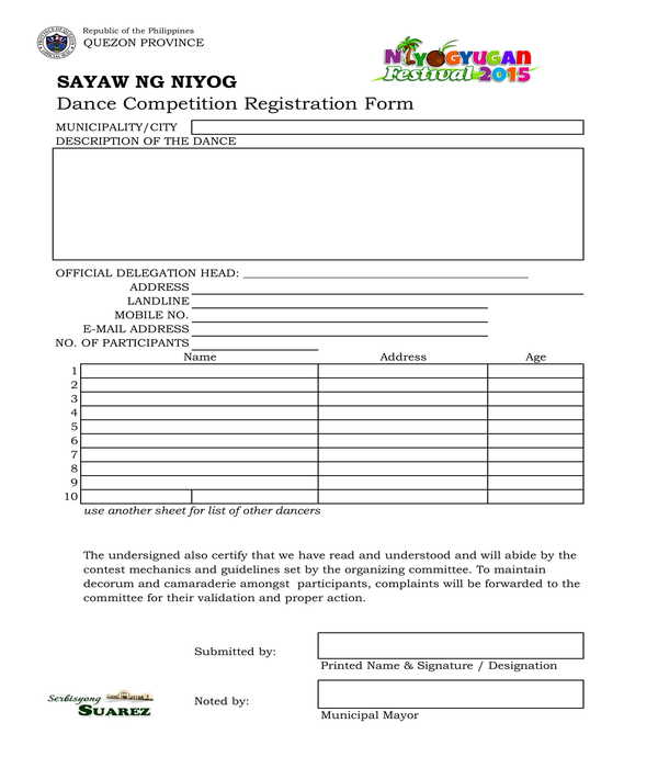 dance competition registration form