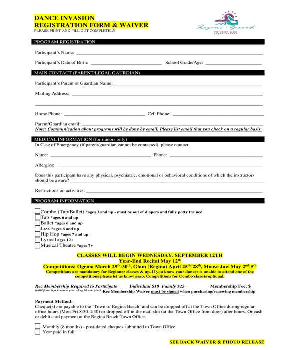 FREE 11 Dance Registration Forms In PDF MS Word Excel