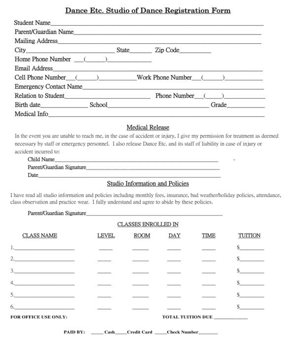 FREE 11+ Dance Registration Forms in PDF | MS Word | Excel