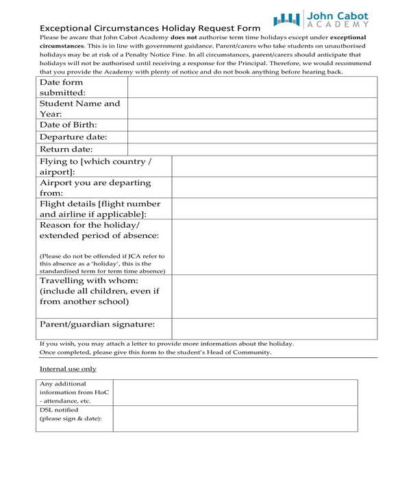 exceptional circumstances holiday request form